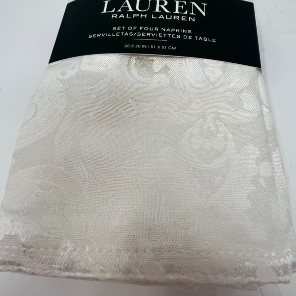 Lauren Ralph Lauren Set 4 Napkins Ivory White Paisley Dinner Table Linens 20x20 - Picture 5 of 6
